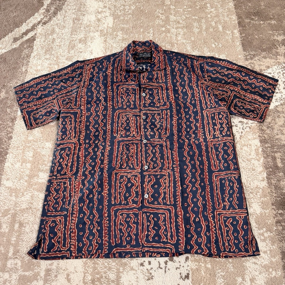 Jim Thompson Shirt Mens Small Thai Silk Button Up Resort Hawaiian Aztec‎